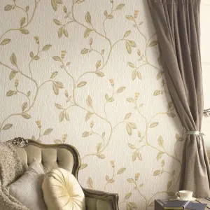 Holden Décor Opus Lia Beige & yellow Metallic effect Floral trail Embossed Wallpaper