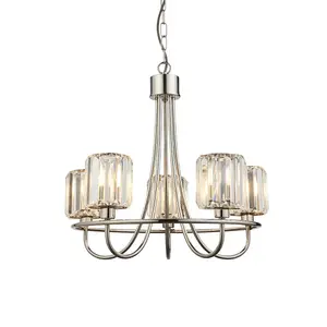 Luminosa Berenice 5 Light Multi Arm Glass Ceiling Pendant Bright Nickel