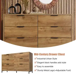 Wooden Sideboard Cabinet for Living Room, Modern Chest of Drawers with 6 drawers for Bedroom Console Table for Living Room