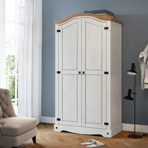 Corona White 2 Door Arch Top Double Wardrobe Solid Pine with Mexican Styling