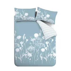 Catherine Lansfield Bedding Meadowsweet Floral Duvet Cover Set with Pillowcase Sea spray Blue