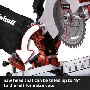 Einhell Cordless Compound Mitre Saw 210mm 18V Power X-Change  45 Degree Mitre 47 Degree Swivel TE-MS 18/210 Li Solo - Body Only