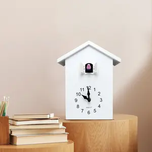 Analog Battery-Operated Alarm Tabletop Cuckoo Clock White/White Window