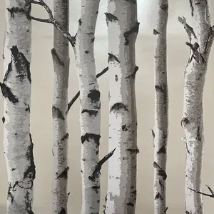 Fine Decor Birch Trees Wallpaper - Cream and Silver