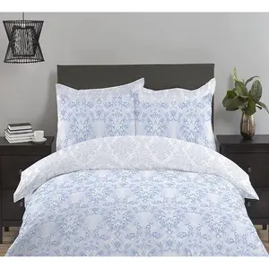 NightComfort Damask Blue Cotton Rich Duvet Cover Set with Pillowcase Kingsize - 2 Standard Pillowcases