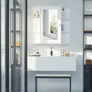 HOMCOM Wall Mounted Bathroom Cabinet w/ Mirror Single Door Storage Shelves