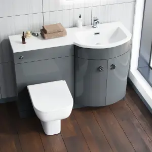 Nes Home Dene RH 1100mm Vanity Basin Unit & Debra Back To Wall Toilet Grey