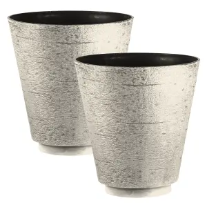 simpa 2PC Hudson Beige Textured Effect Plastic Planters 33cm (Dia).