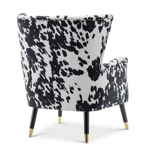 Cow Print Fabric Victoria Accent Chair with Footstool