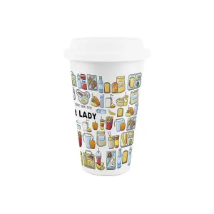 Dinner Lady Ceramic Travel Mug - Humorous School Lunch Staff Novelty Gifts - Double-Walled Insulated Hot/Cold Drinks Flask Cup