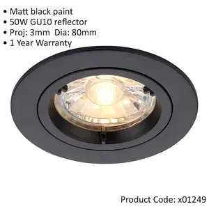 Recessed Fixed Ceiling Downlight - Dimmable 50W GU10 Reflector - Matt Black