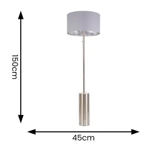 ValueLights Lexy Brushed Chrome Rotary Dimmer Switch Floor Lamp with Grey/Chrome Shade