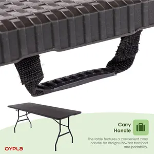 Oypla 6ft Folding Rattan Trestle Table Heavy Duty Catering Garden Party 1.8m