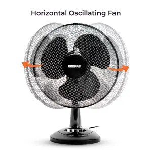 Geepas 12-Inch Portable Table Fan Desktop Cooling Fan for Desk Home or Office 40W