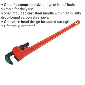 915mm Heavy-Duty Cast Steel Pipe Wrench with Carbon Steel Jaws for Professional Use