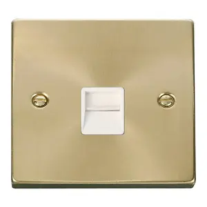 Satin / Brushed Brass Master Telephone Single Socket - White Trim - SE Home