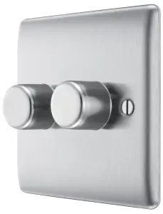 BG Nexus Double Intelligent Led Dimmer Switch 2-Way On/Off Brushed Steel - NBS82