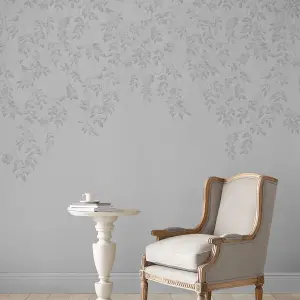 Laura Ashley Lockwood Grey Leaves Smooth Wallpaper