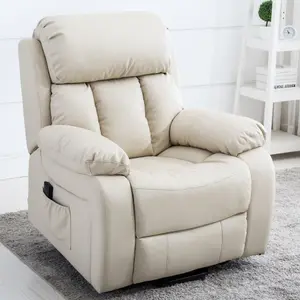 Chester Dual Motor Electric Rise Recliner Bonded Leather Armchair Electric Lift Riser Chair (Cream)