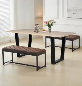 Hallowood Furniture Dudley 1.5m Dining Table Set with 2 Deluxe Leather Effect Benches