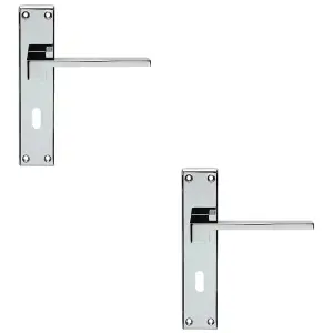 2 PACK - PAIR Flat Straight Lever on Lock Backplate Door Handle 180x40mm Polished Chrome