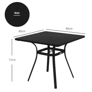 Outsunny Garden Table with Metal Tabletop, Steel Frame for Balcony, Porch, Black