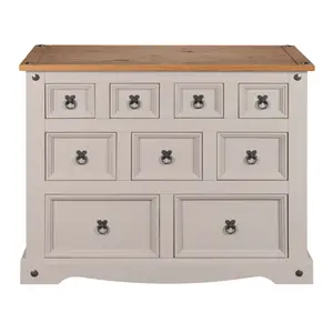 Corona Grey Chest of Drawers Pine Sideboard 9 Drawer Merchant Cabinet