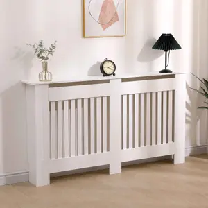 Oypla Large White Wooden Slatted Grill Radiator Cover MDF Cabinet