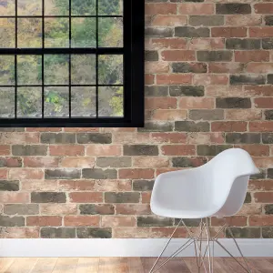 NuWallpaper NU2064 Newport Reclaimed Brick Peel & Stick Wallpaper, Red