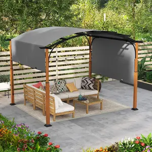 Costway 300 x 360cm Arched Patio Pergola w/ Retractable Canopy Outdoor Metal Gazebo