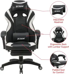 Olsen & Smith XTREME New and Improved 2024 Model Gaming Chair Ergonomic Office Desk PC Computer Recliner Swivel Chair(Black/White)