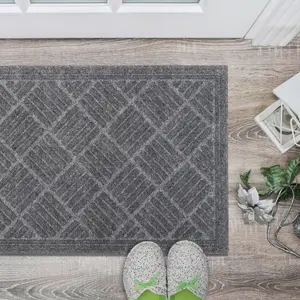 Mighty Mats® Dark Grey Parquet Door mat, 90cm x 60cm