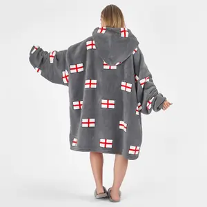 Dreamscene England Flag Hoodie Blanket Oversized Sherpa Fleece Adult, Charcoal