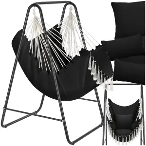 Swing Chair Alison - 3 thick pillows, boho style, book pocket & 160kg load capacity - black