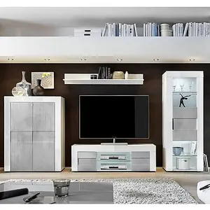 FURNICOMP Milano Large 2 Door White Gloss and Grey TV Unit