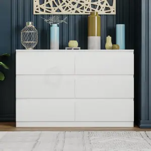 Vida Designs Denver White 6 Drawer Chest (H)770mm (W)1200mm (D)400mm