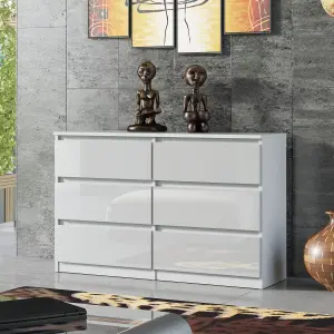 Chest Of Drawers Cabinet Cupboard Bedroom  - White Gloss 6 Drawers