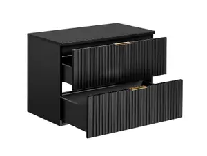 Bathroom Vanity Unit Black 800mm Countertop Ribbed Wall Hung Drawer Cabinet Adel