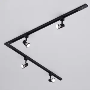 Litecraft Harlem Black 4 Head 2m L Shape Kitchen Ceiling Light with LED Bulbs