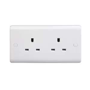 LAP White Double 13A Unswitched Socket with Colour matched inserts