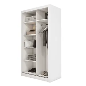 Chic Mirrored Sliding Wardrobe with Shelves in White - Organiser Dream (H2150mm x W1200mm x D600mm)