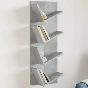 Alpen Home Wall Bookshelf 4-Tier Smoked Oak 33X16x90 Cm Concrete Grey