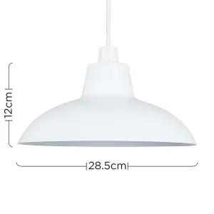 ValueLights Civic Metro White Ceiling Pendant Shade and E27 GLS LED 10W Warm White 3000K Bulb