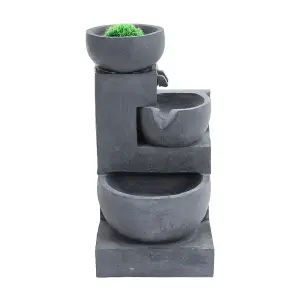 3-Tier Solar Powered Water Fountain Garden Rockery Decor with Warm Light