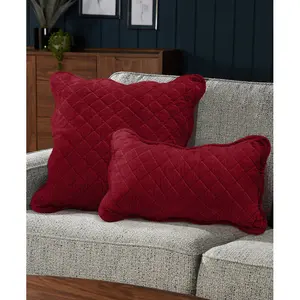 Monterra Cotton Geometric Square Velvet Luxury Cushion Cushion Red