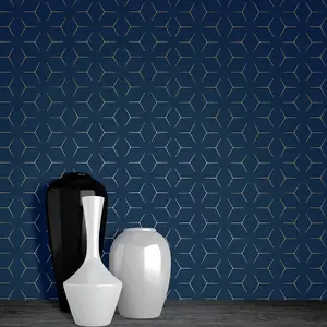 World of Wallpaper Metro Illusion Geometric Wallpaper Navy/Gold (A362.AG-BUR)