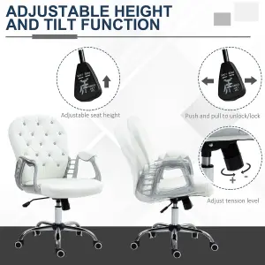 Vinsetto Office Chair PU Diamante Padded Ergonomic 360 degree Swivel White