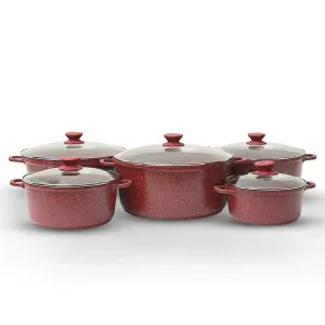 Royalford 5Pcs Die-Cast Aluminium Stockpot  Casserole Dish Set with Glass Lids Non-Stick, Granite Coating