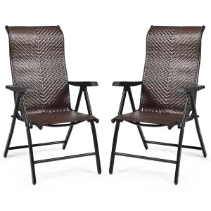 Costway 2PCS Folding Reclining Rattan Chair Portable Chaise Lounge Chair Patio Garden