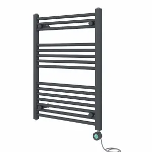 Rinse Bathrooms 400W Electric Thermostatic Heated Towel Rail Bathroom Radiators Straight with Timer - Anthracite - 800x600mm